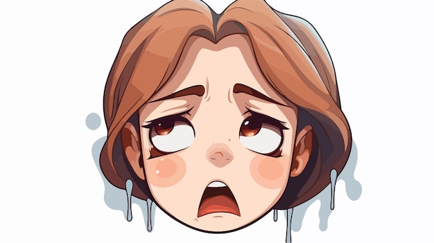 Distressed Cartoon Crying Girl Sticker Illustration