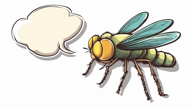 Vector distressed cartoon fly with thought bubble funny insect character design