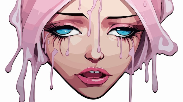 Distressed Cartoon Girl Crying Sticker