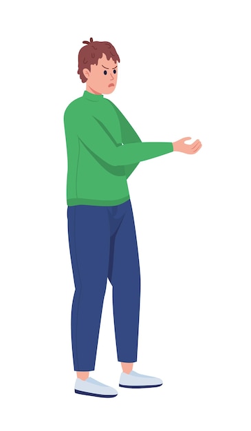 Distressed male teenager semi flat color vector character. Posing figure. Full body person on white. Extreme irritability isolated modern cartoon style illustration for graphic design and animation