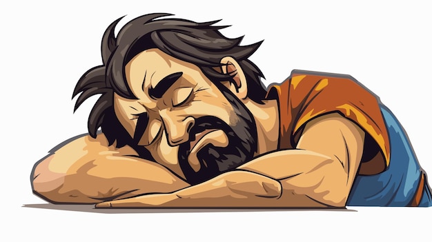 Vector distressed sticker of a cartoon tired man