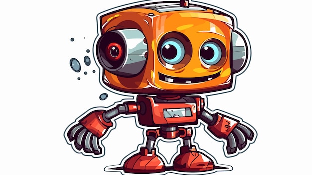 Distressed Sticker of a Cute Cartoon Robot Illustration