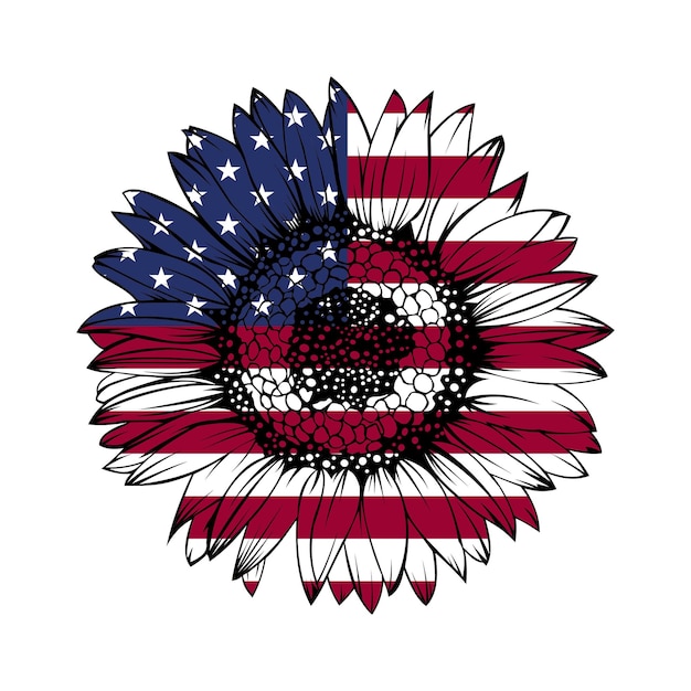 Distressed Sunflower American Flag - USA Sunflower Flag Vector Design Background Illustration