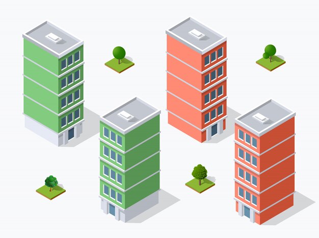 District of the city street houses Isometric