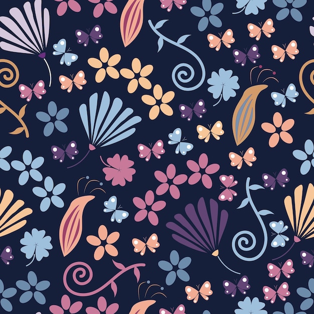 Ditsy floral with butterflies seamless pattern design