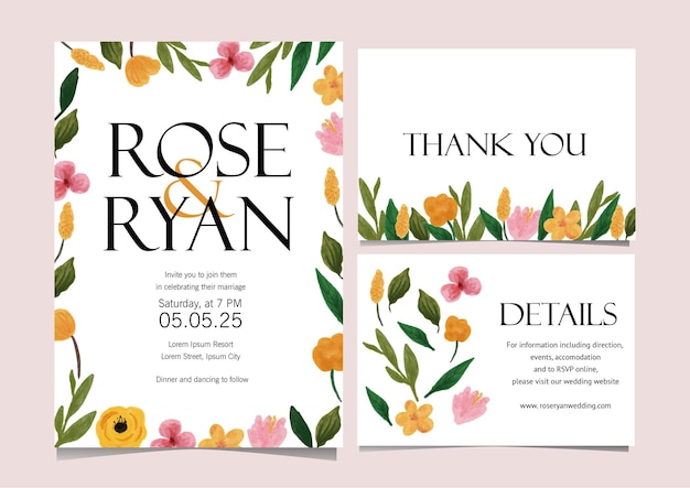 Ditsy flower wedding card template