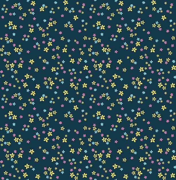 Ditsy vector floral pattern Seamless print Small colorful flowers Dark blue background