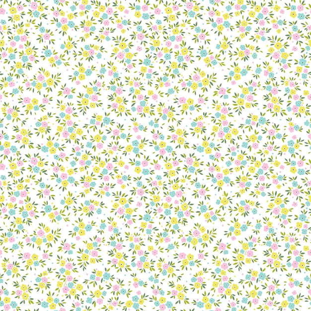 Ditsy vector floral pattern Seamless print Small colorful flowers Whitebackground