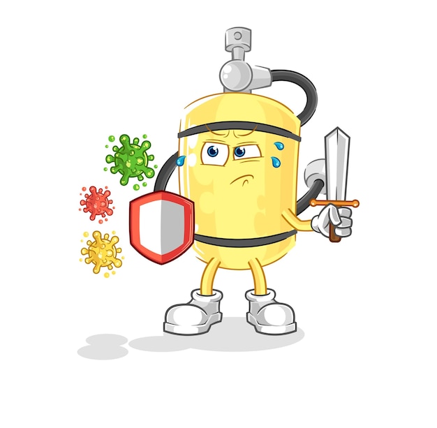 Diver cylinder against viruses cartoon cartoon mascot vector