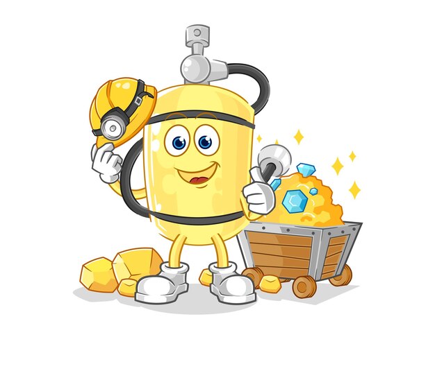 Diver cylinder miner with gold character cartoon mascot vector