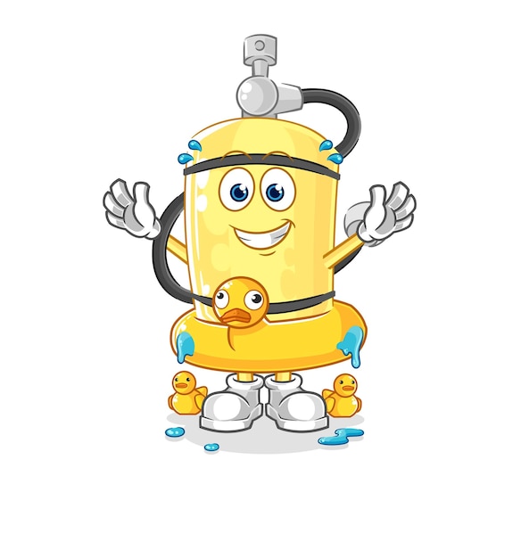 Diver cylinder with duck buoy cartoon cartoon mascot vector