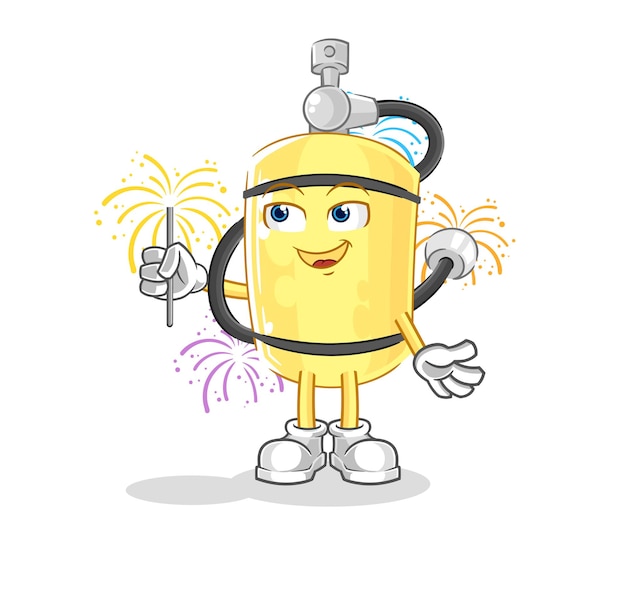 Diver cylinder with fireworks mascot cartoon vector