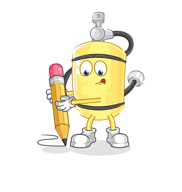 Diver cylinder write with pencil cartoon mascot vector