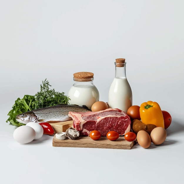 A Diverse Array of Fresh Organic and Nutritious Ingredients for a Balanced Diet Featuring Dairy P