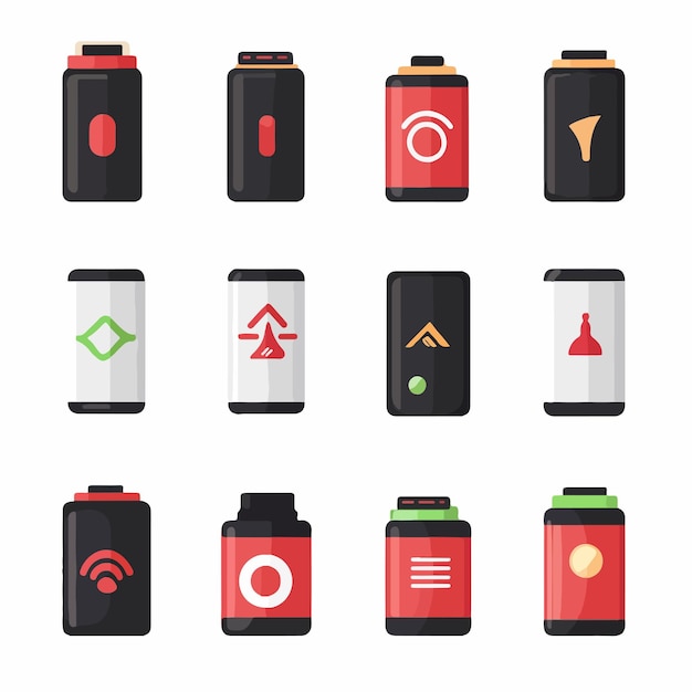 Diverse Battery Icon Set for Charge Level Display