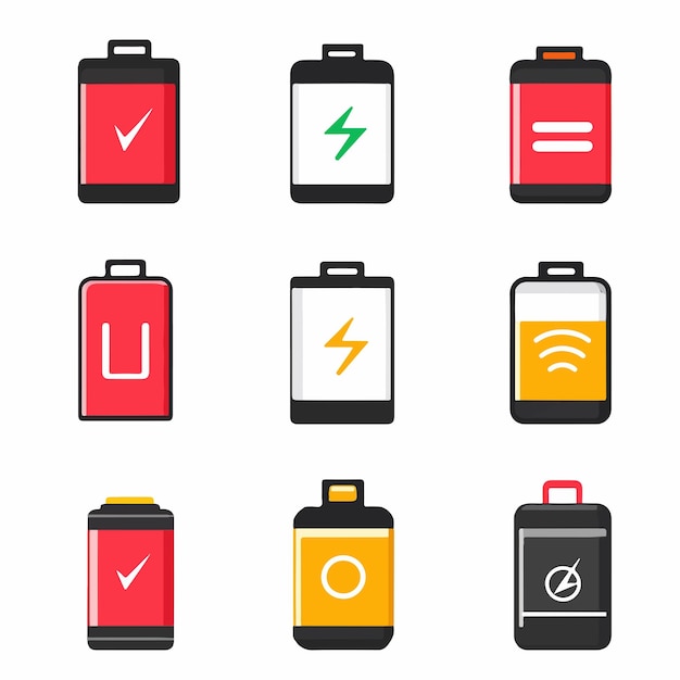 Diverse Battery Icon Set for Charge Level Display