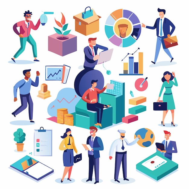 Vector diverse business people in a colorful flat design