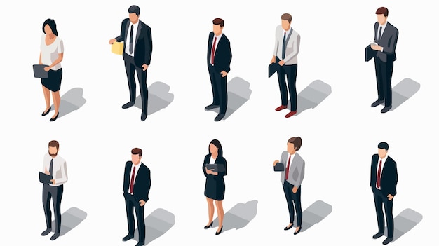 Vector diverse business people isometric avatars cartoon vector