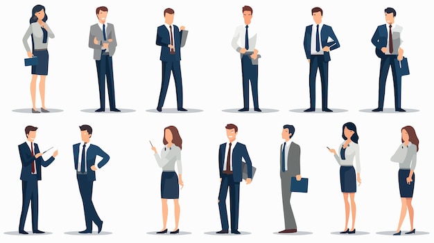 Vector diverse business people poses in flat style