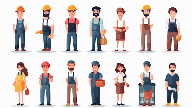 Vector diverse cartoon workers team illustration