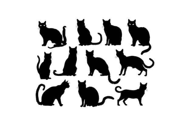 Diverse Cat Silhouettes on White Background Vector illustration design