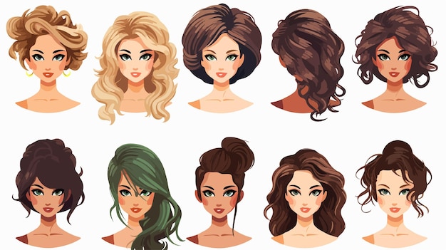 Diverse Collection of Female Heads with Various Cartoon Hairstyles