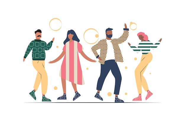 Diverse crowd of characters of different races dancing Premium Vector