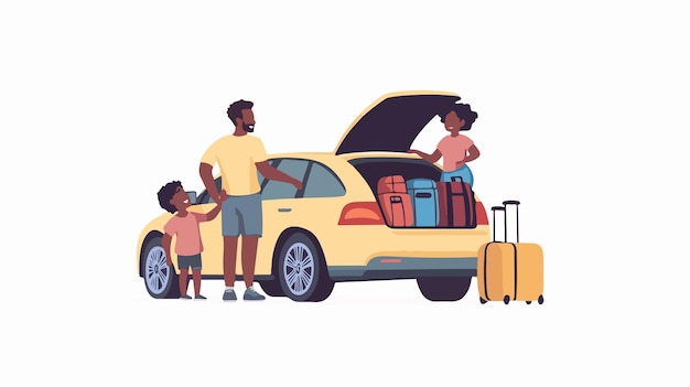 Diverse Family Unloading Luggage from Car Together