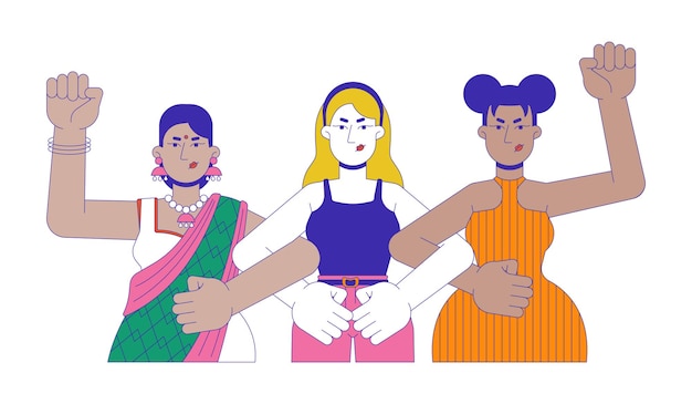 Vector diverse feminists protest cartoon flat illustration