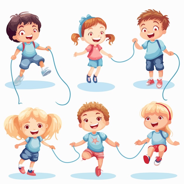 Vector diverse group of kids jumping rope illustration