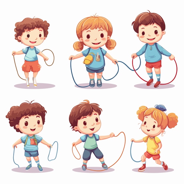 Diverse Group of Kids Jumping Rope Illustration