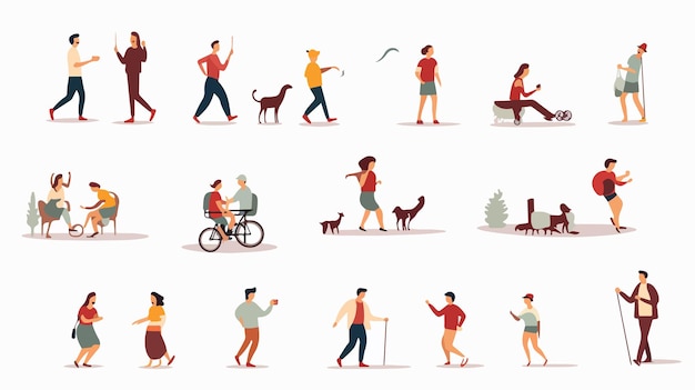 Diverse Group of People Engaging in Various Activities Illustration