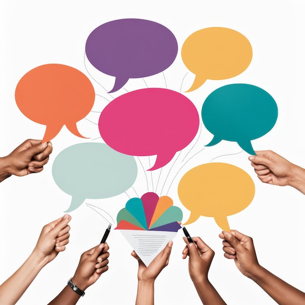 Vector diverse group of people holding speech bubbles