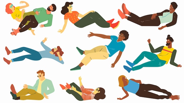 Vector diverse group of people relaxing and lying down together