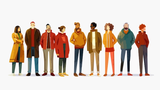 Vector diverse group of people standing together on white background vector illustration