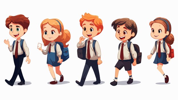 Vector diverse group of school children walking to school vector illustration