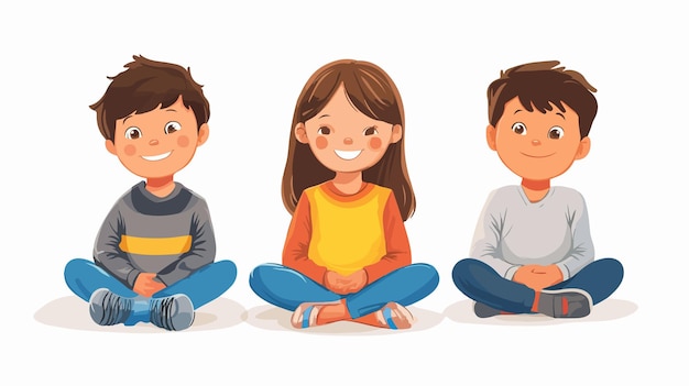 Vector diverse group of school kids sitting against wall smiling together