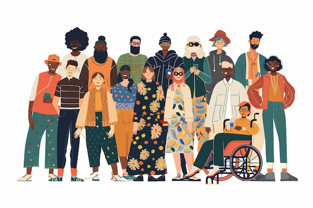 Vector diverse group standing together illustration