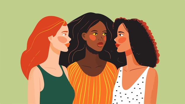 Vector diverse group of three women standing together smiling