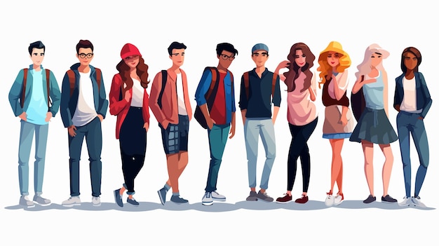 Vector diverse group of young people cartoon vector illustration