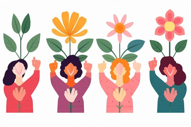 Diverse Hands Holding Flowers Set