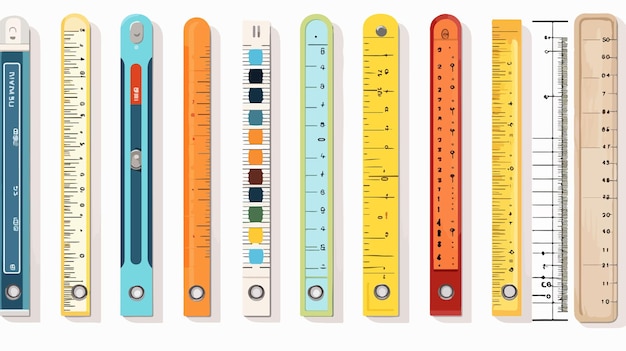 Vector diverse measuring rulers collection in various materials