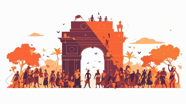 Vector diverse monument and dancer illustration