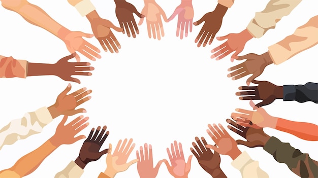 Diverse Multiracial Human Hands Circle Vector Illustration