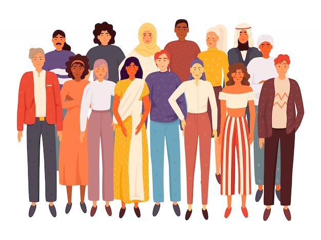 Diverse multiracial and multicultural group of people isolated. Social diversity. Flat cartoon  illustration