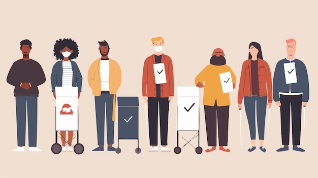 Vector diverse multiracial people voting in election concept