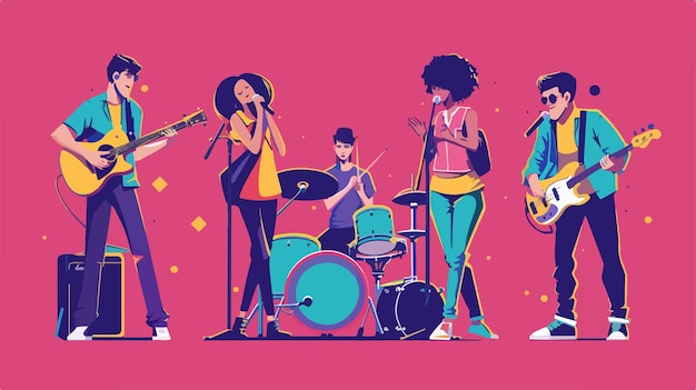 Vector diverse musical bands indie metal punk rock jazz concert performance