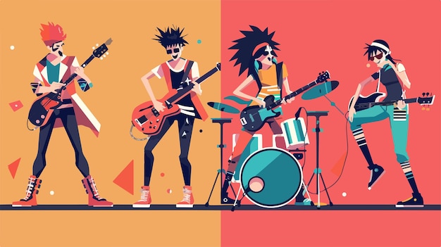 Vector diverse musical bands indie metal punk rock jazz concert performance