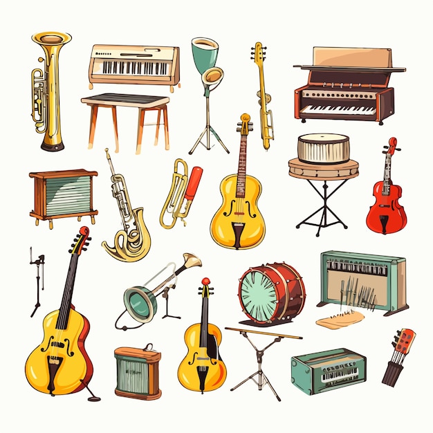 Vector diverse musical instruments collection illustration