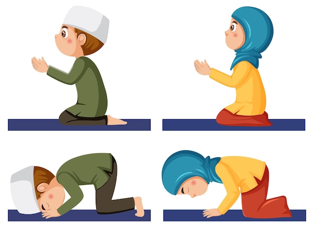 Diverse Muslim Cartoon Characters Set